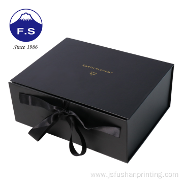 Customized golden foil ribbon black cardboard foldable box